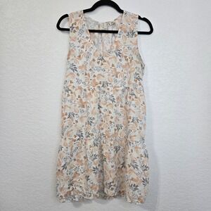 Joie‎ M Floral Tiered Sleeveless Mini Dress V Neck Linen Casual Summer Sun Dress
